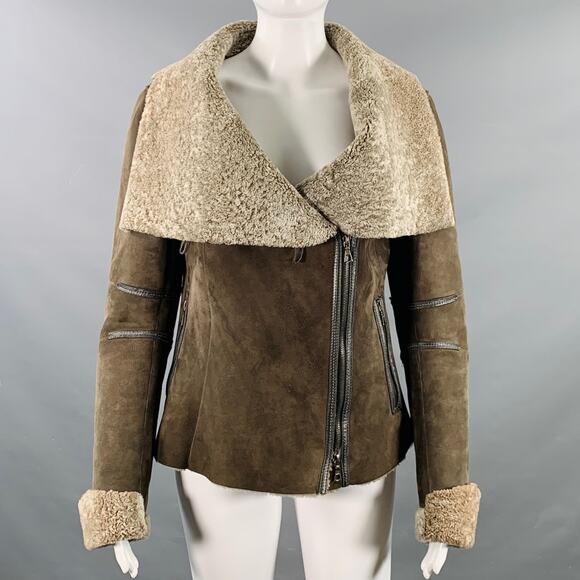 GERARD DAREL Size 2 Grey Taupe Sheepskin Shearling Double Zipper Jacket - Picture 1 of 9